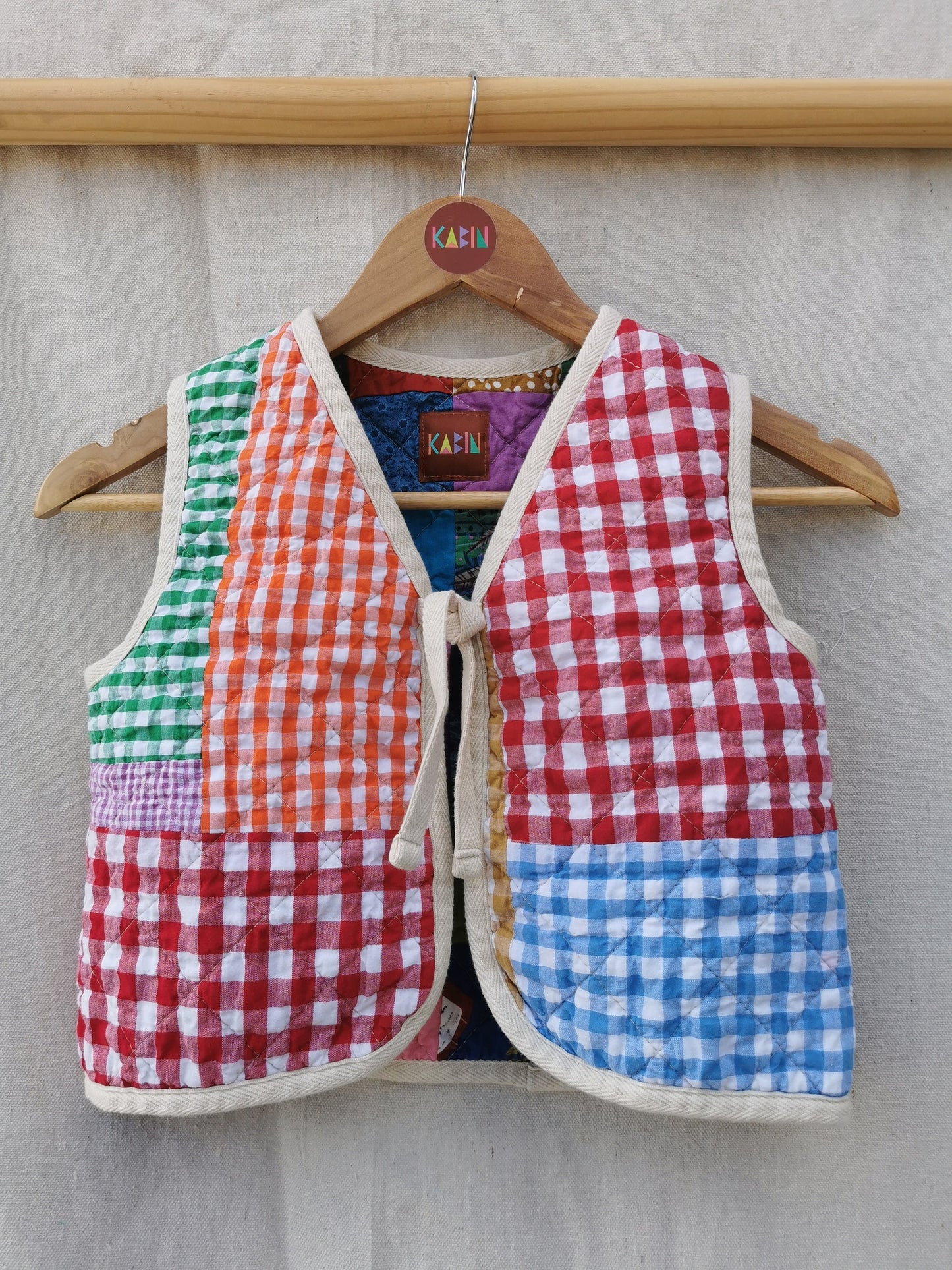 KIDS QUILTED VEST - Size 8 - Colourful Scrappy Patchwork