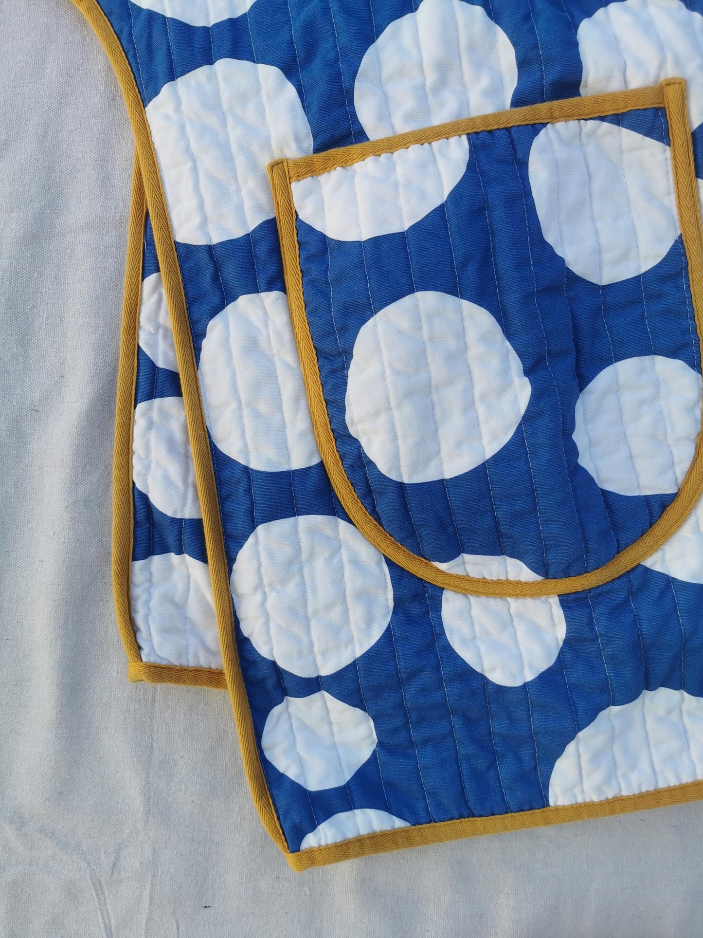 QUILT COAT - Size XL - Bold Blue Spot with Mustard Trim