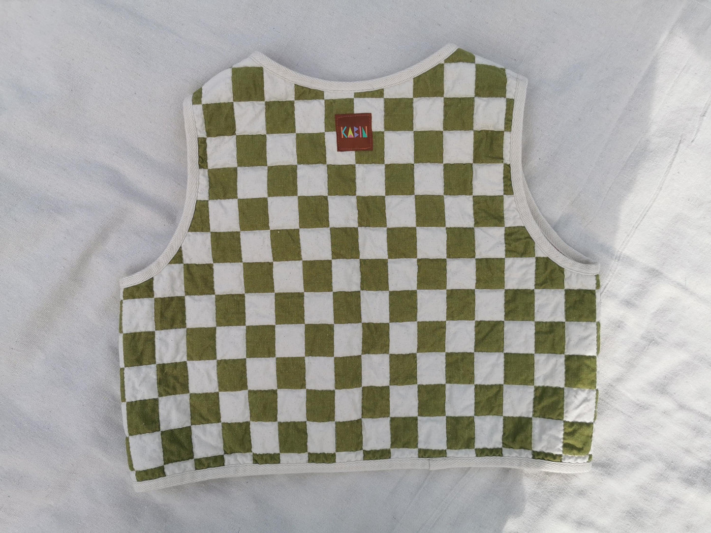 QUILTED VEST - Size XS/S - Checker Cotton with Bubblegum Pink Lining