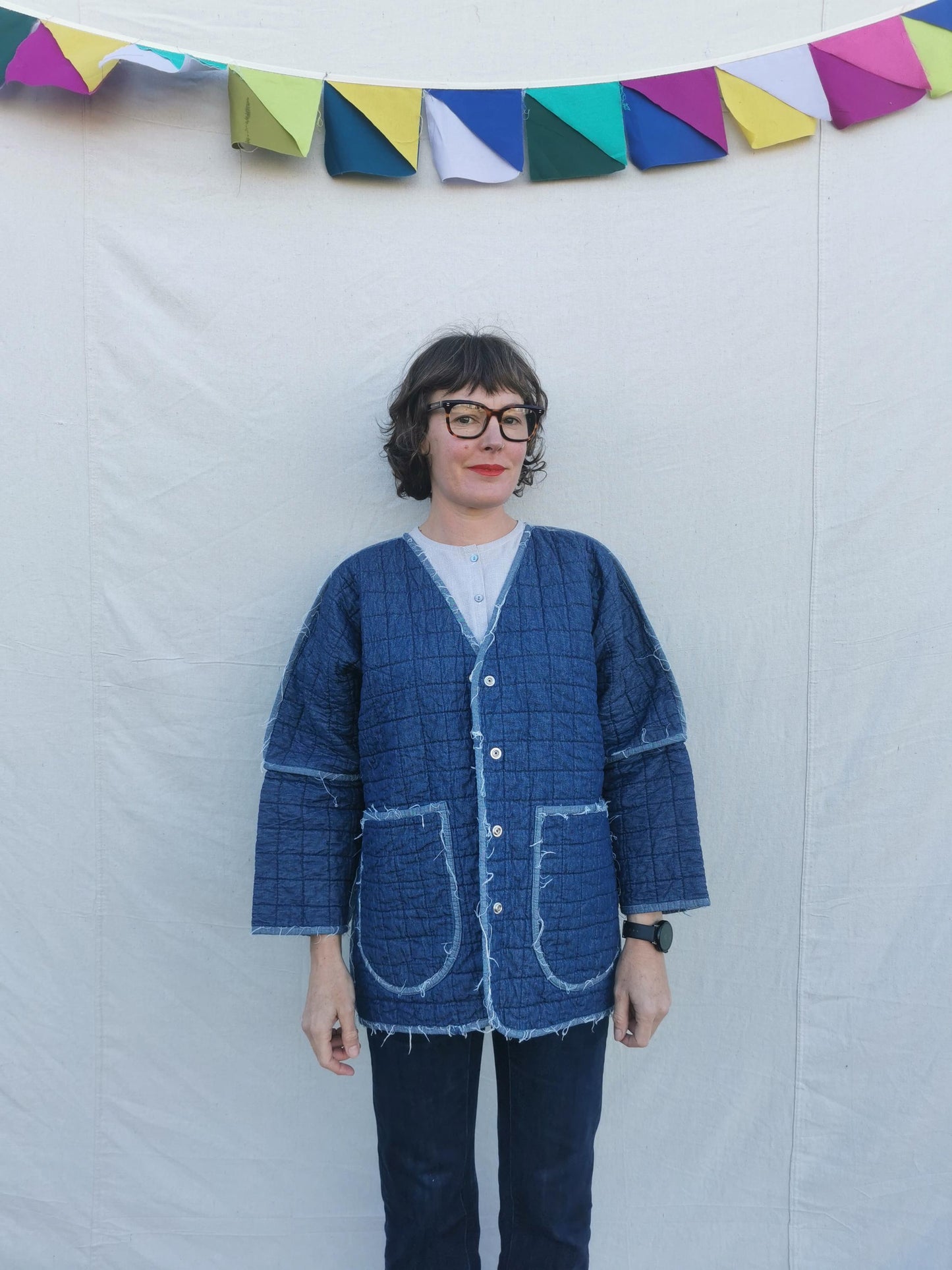 QUILTED DENIM JACKET - Size M - Handcrafted and Distressed