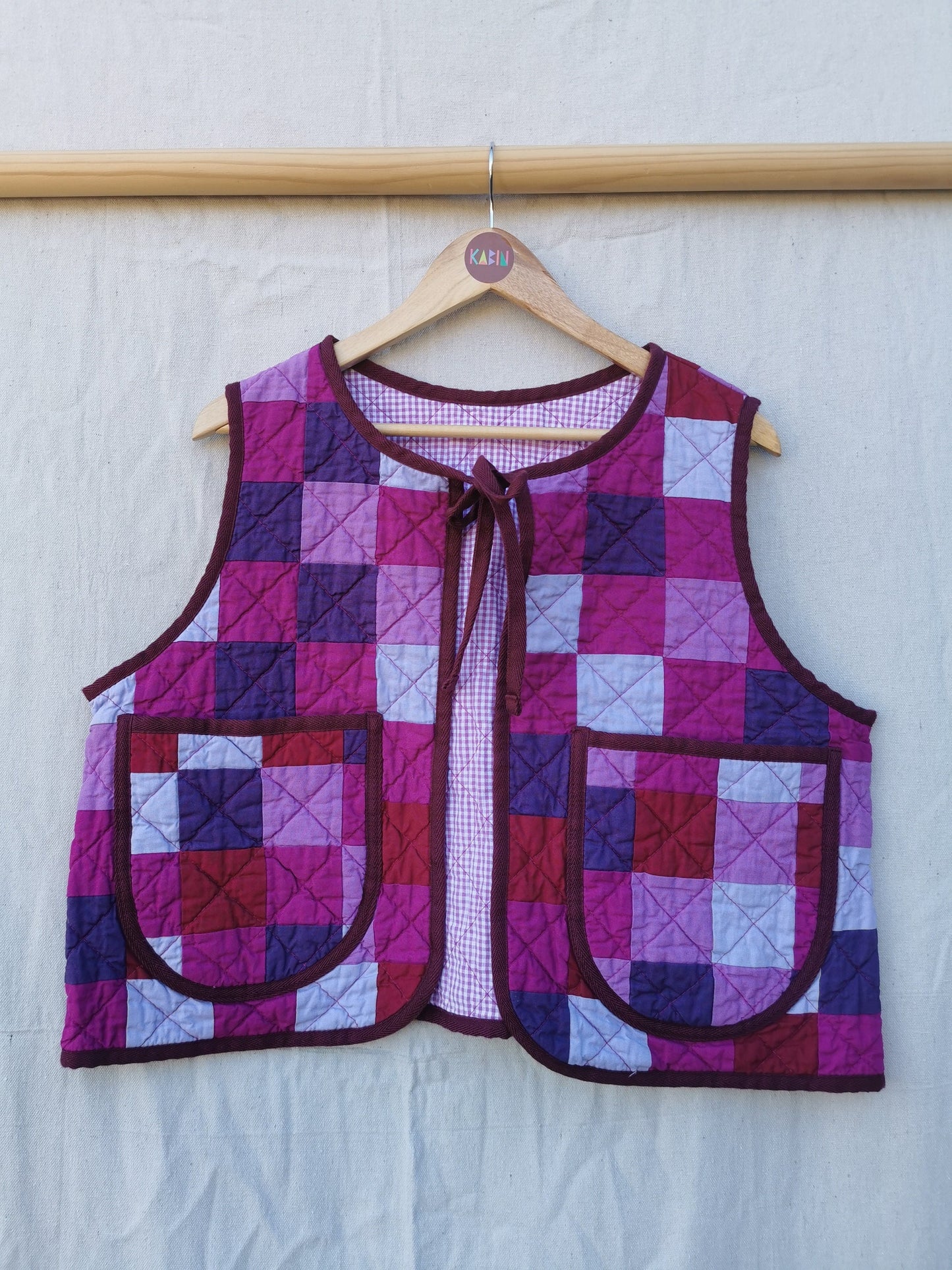 QUILTED VEST - Size M - Patchwork Purple
