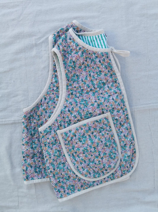 QUILTED VEST - Size XL - Floral with Minty Striped Lining