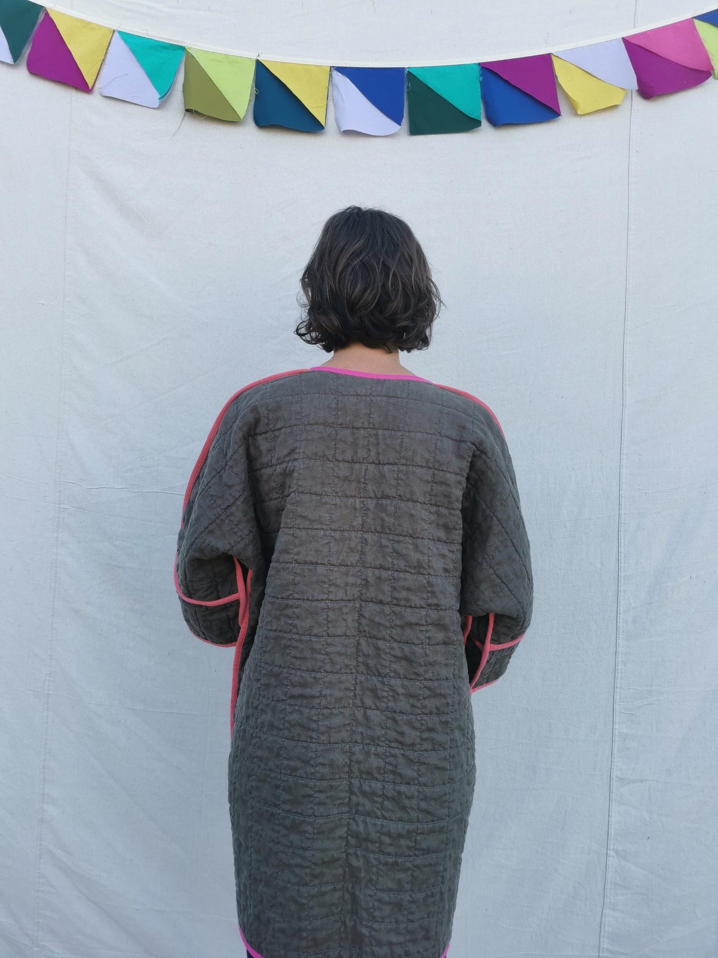 REVERSIBLE QUILT COAT - Size S-M - Quilted Linen with Ellie Whittaker Lining