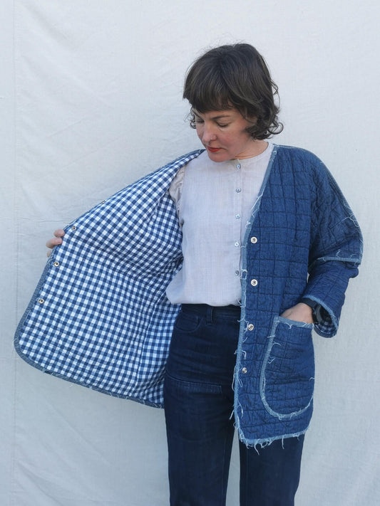 QUILTED DENIM JACKET - Size M - Handcrafted and Distressed