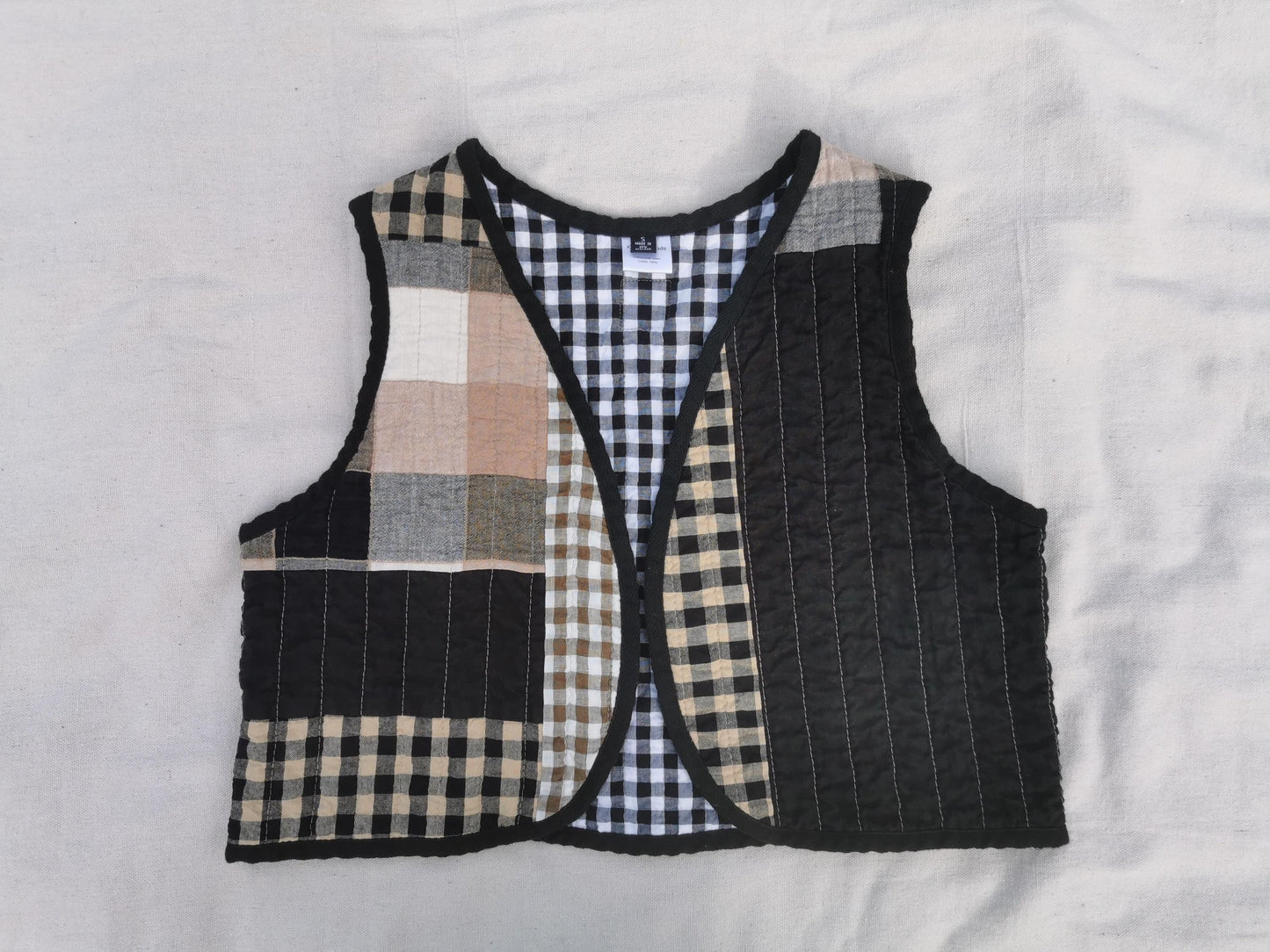 QUILTED VEST - Size S - Linen Cotton Scrappy Patchwork