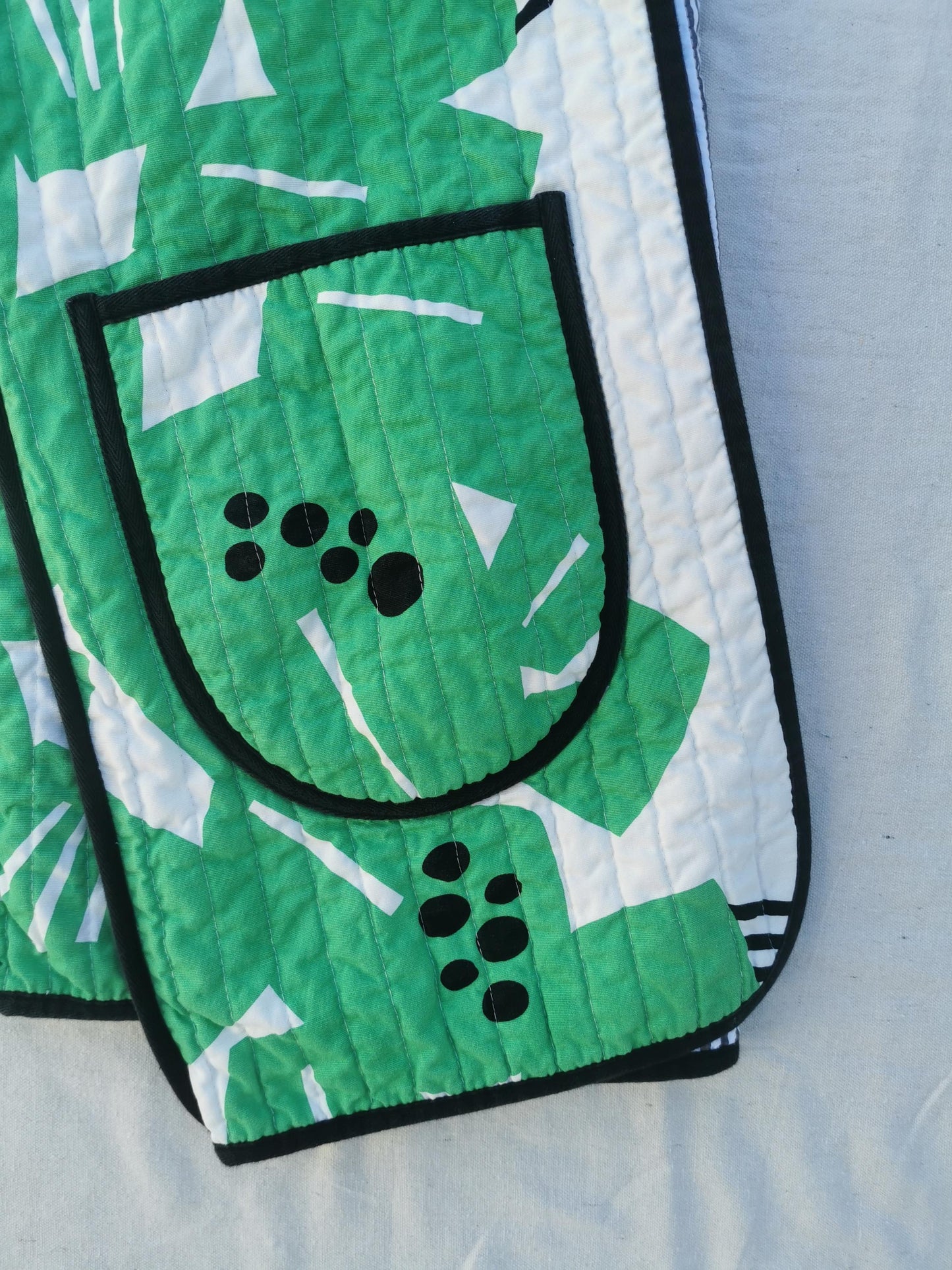 QUILT COAT - Size M - Bold Green Print with Striped Lining