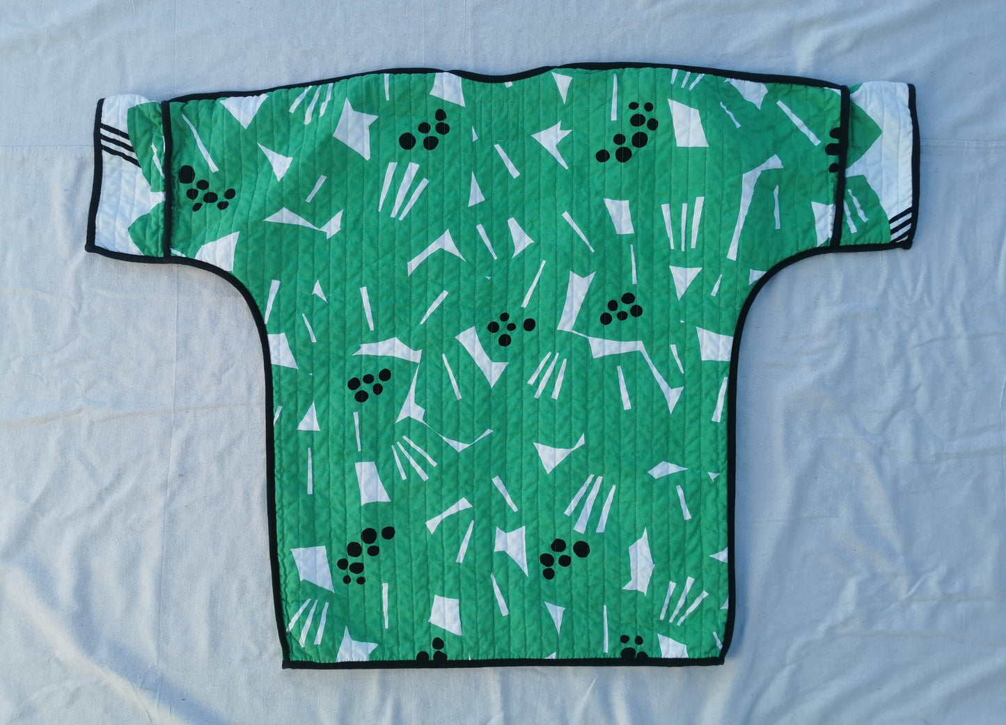 QUILT COAT - Size M - Bold Green Print with Striped Lining
