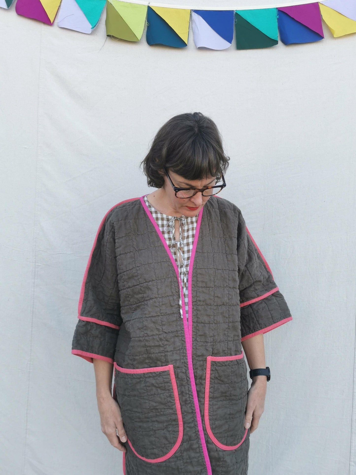 REVERSIBLE QUILT COAT - Size S-M - Quilted Linen with Ellie Whittaker Lining