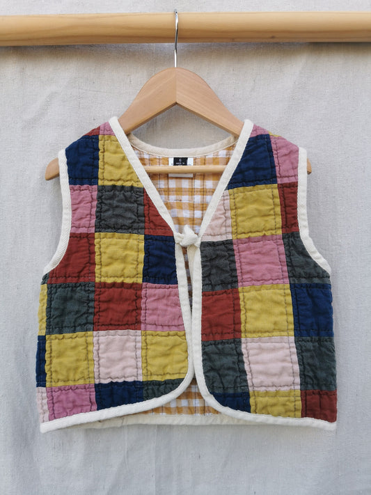 KIDS QUILTED VEST - Size 4 - Cotton, Linen and Hemp Patchwork