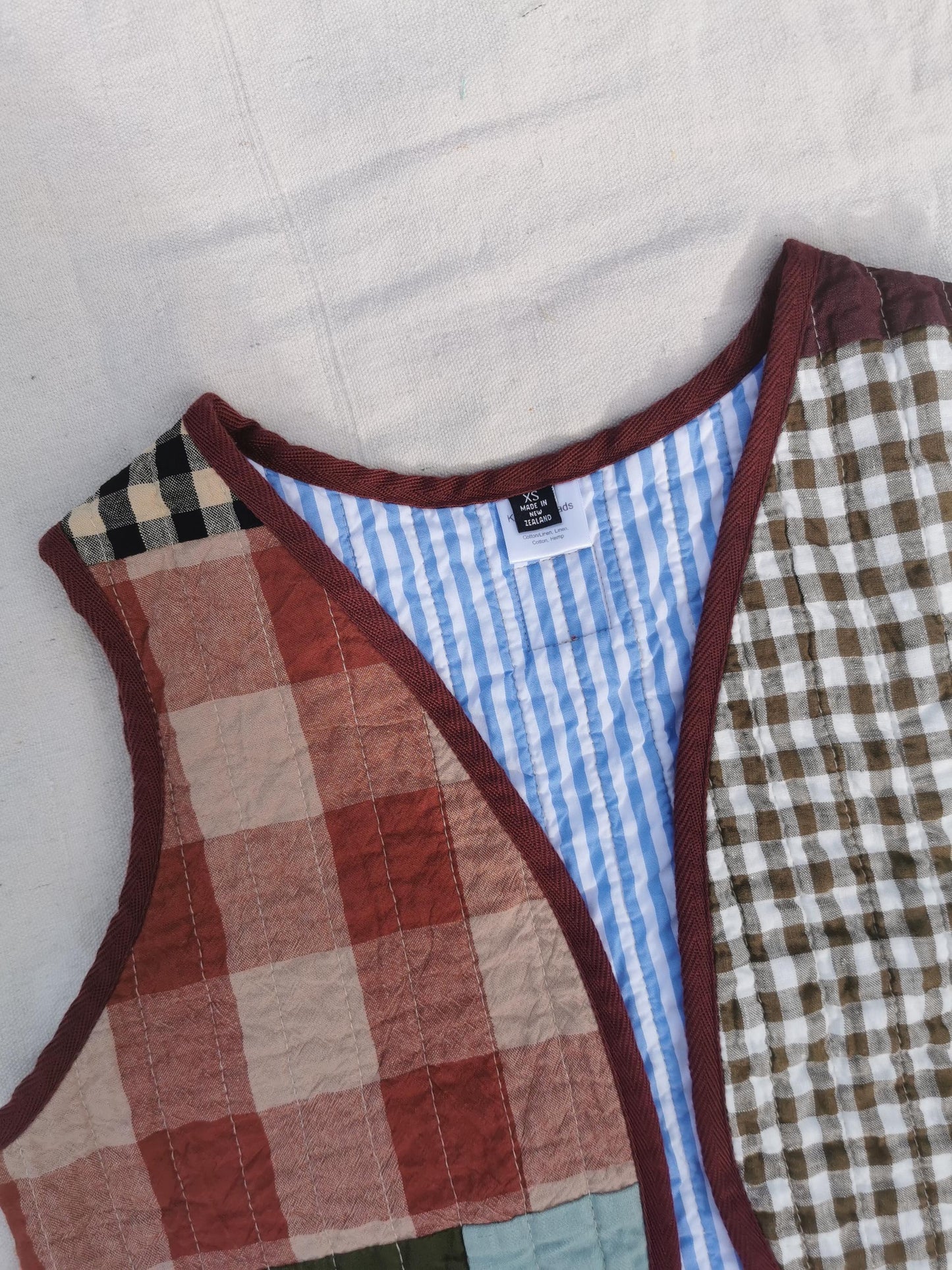 QUILTED VEST - Size XS - Linen Cotton Scrappy Patchwork