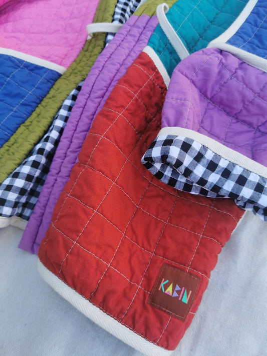 Handmade Quilted Jacket - Quilted Patchwork Colourblock Cotton - S