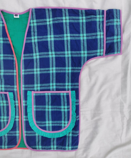 QUILT COAT - Size XL - Quilted Plaid with Pocket Ruffles