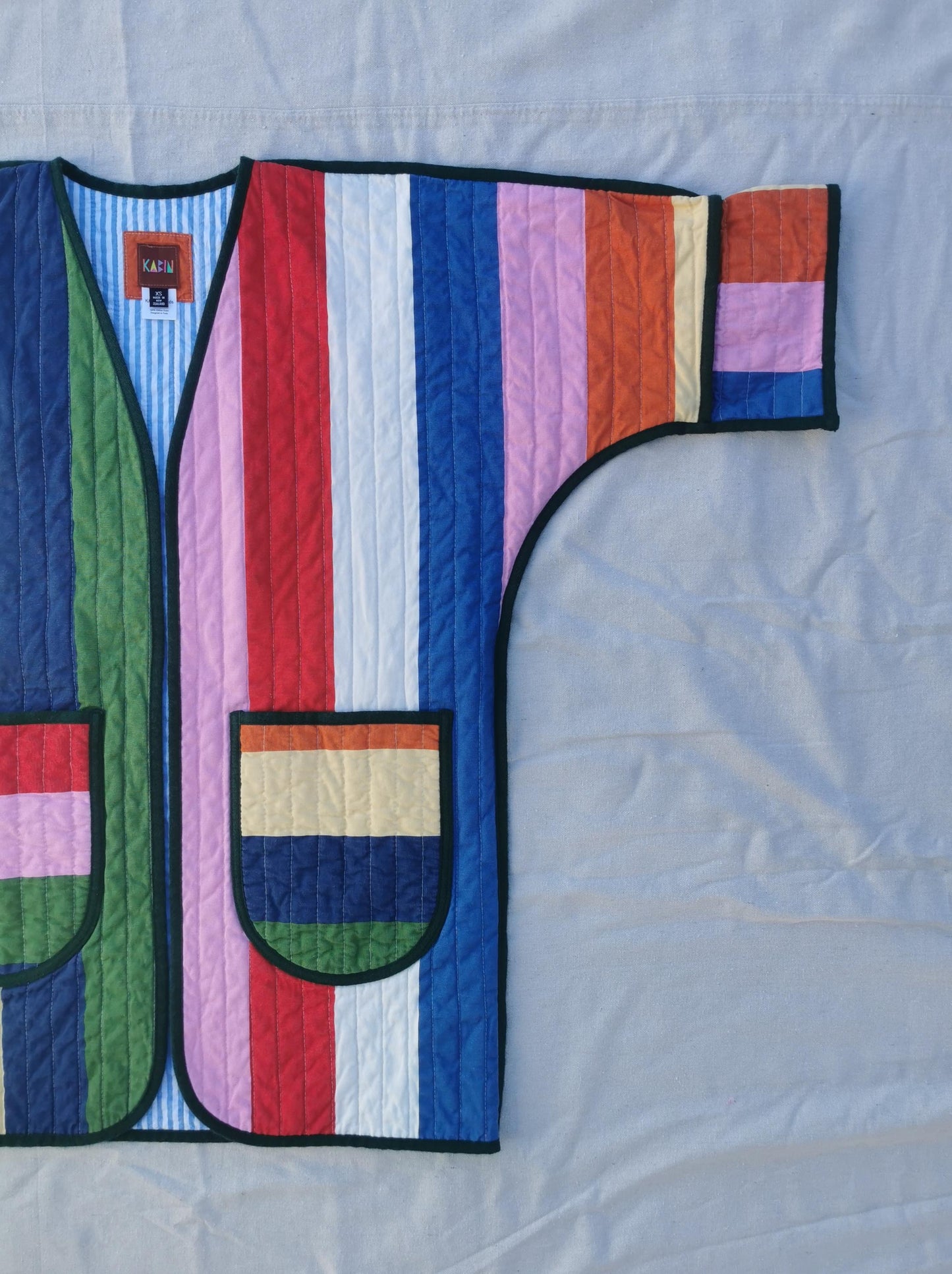 QUILT COAT - Size XS - Bold Stripes with Mini Stripe Lining