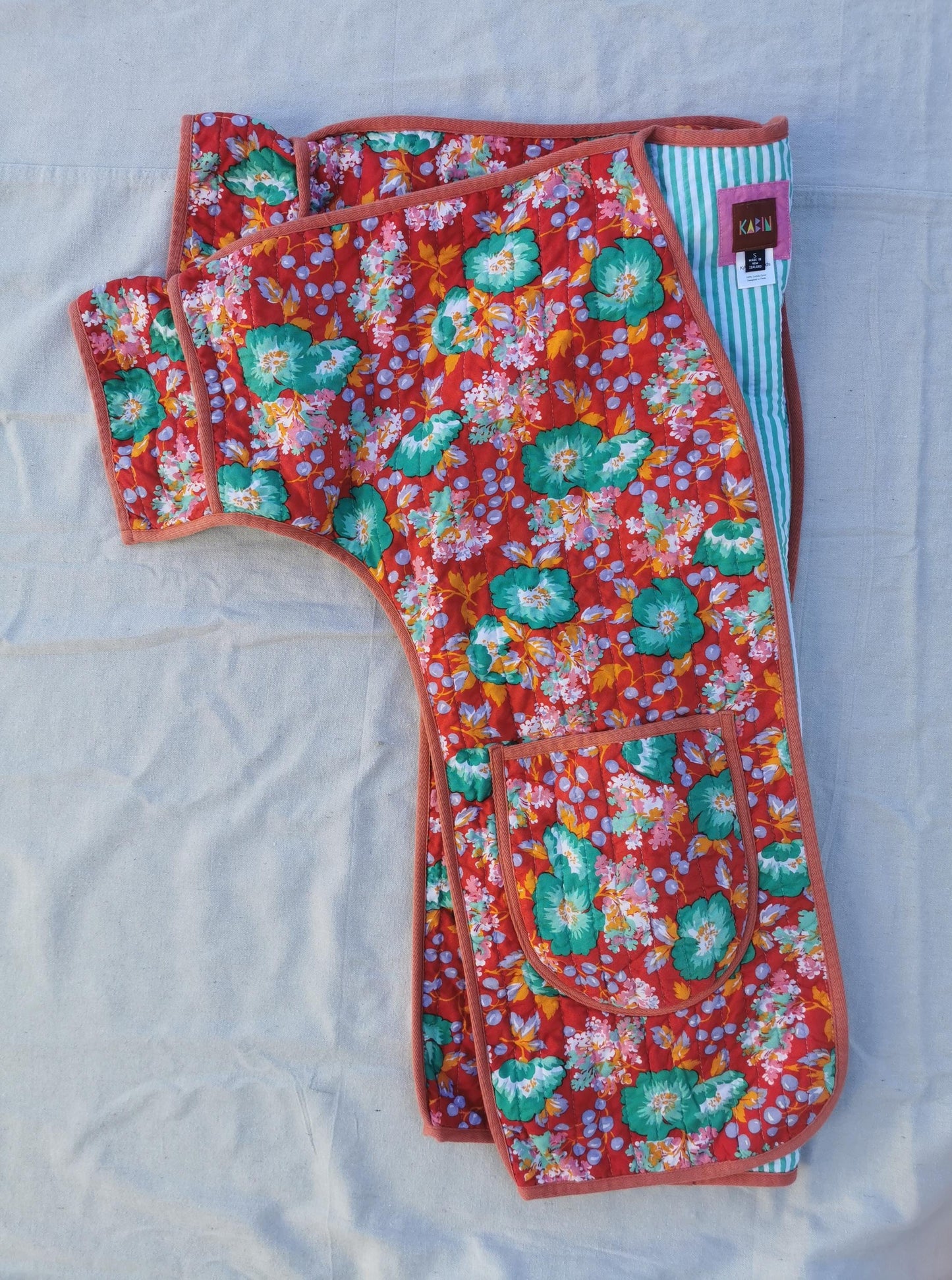 QUILT COAT - Red Floral Print with Striped Lining