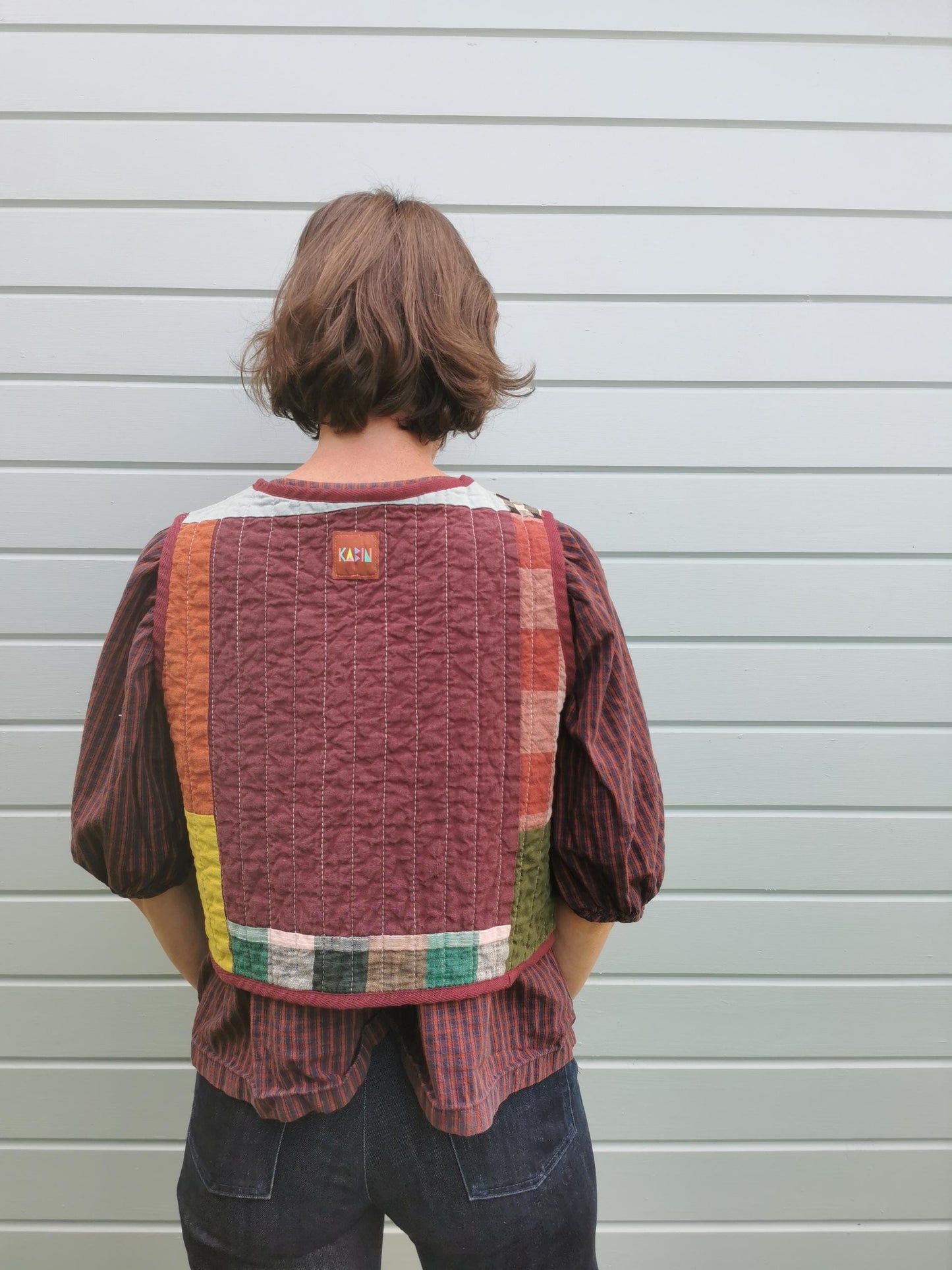 QUILTED VEST - Size XS - Linen Cotton Scrappy Patchwork