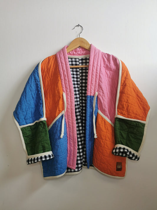 QUILTED JACKET - Size XS - Quilted Patchwork Colourblock