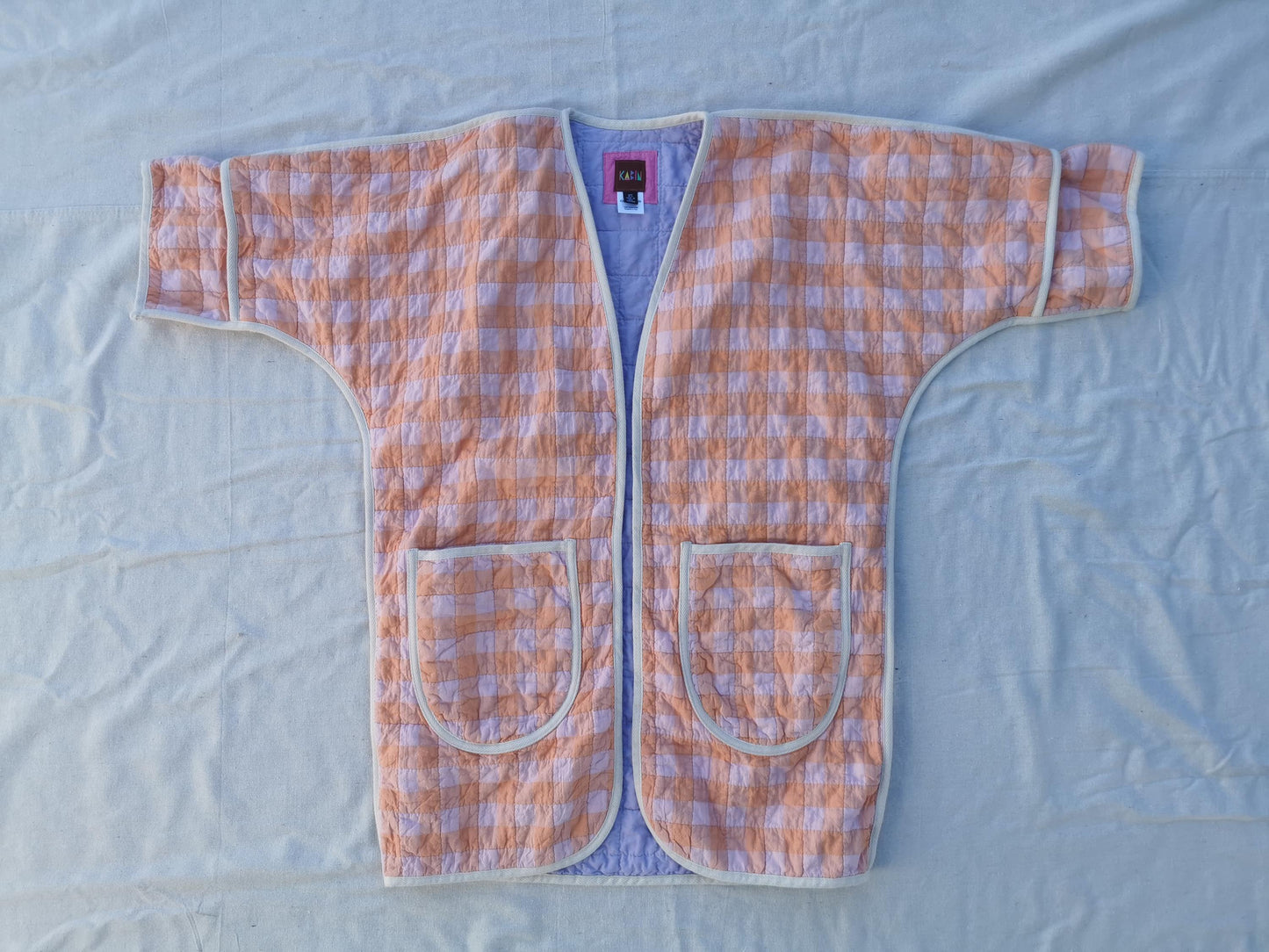 QUILT COAT - Size XS - Super Soft Gingham Seersucker with Lilac Lining
