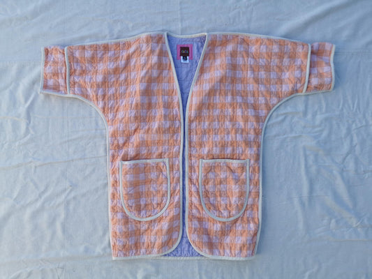 QUILT COAT - Size XS - Super Soft Gingham Seersucker with Lilac Lining