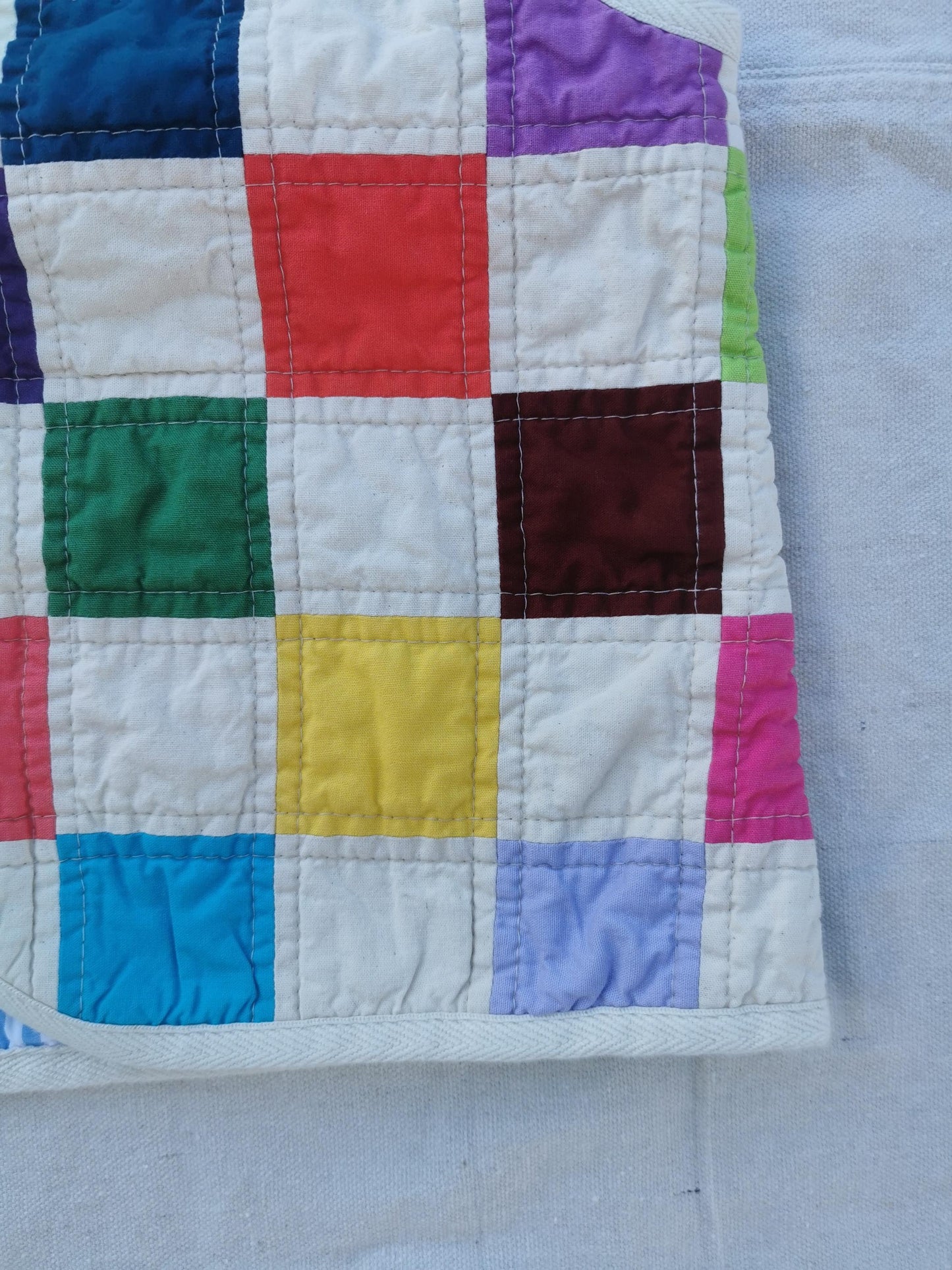 QUILTED VEST - Size XS - Patchwork with Blue Striped Lining