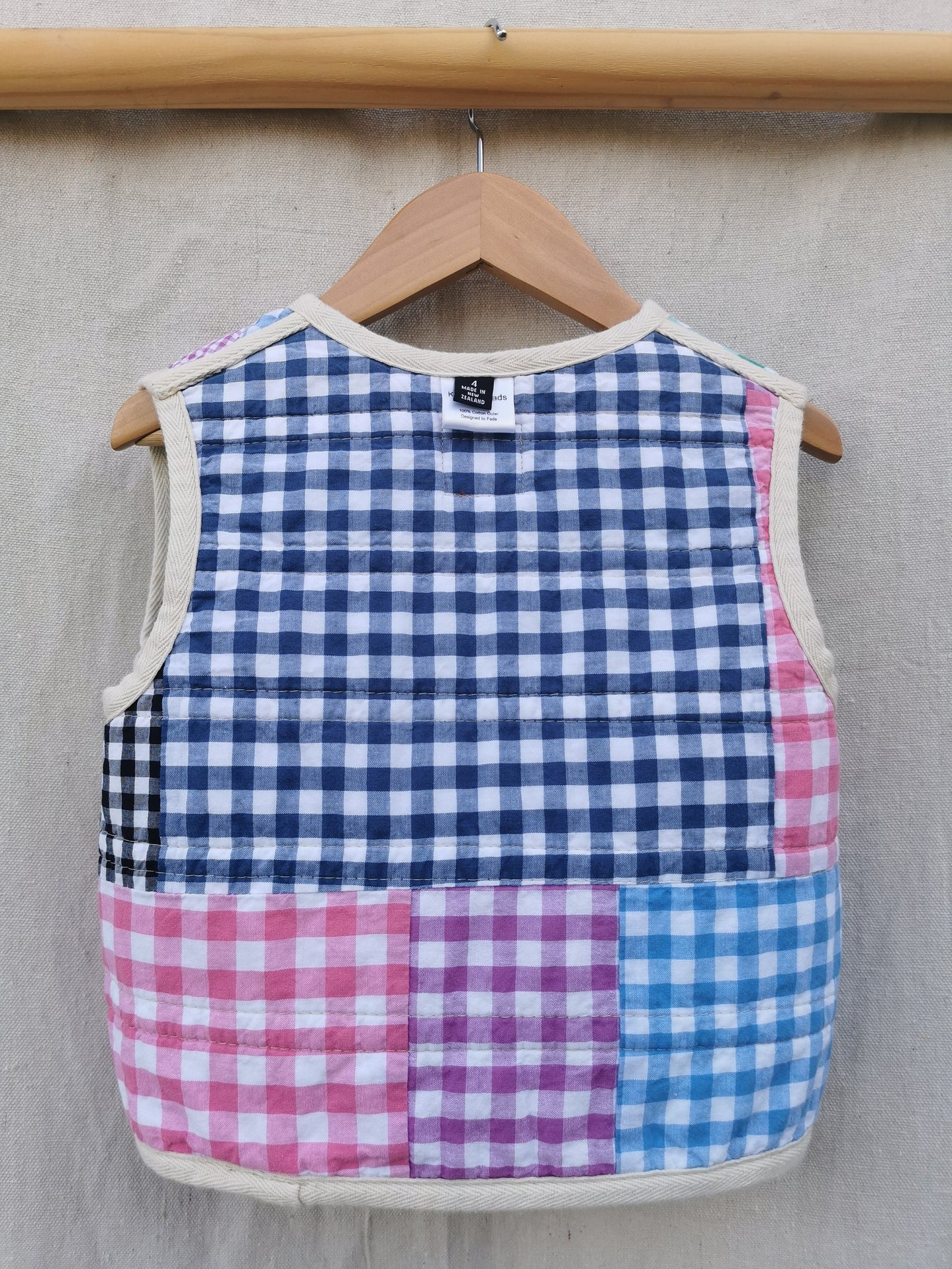 KIDS QUILTED VEST - Size 4 - Colourful Stripe Patchwork