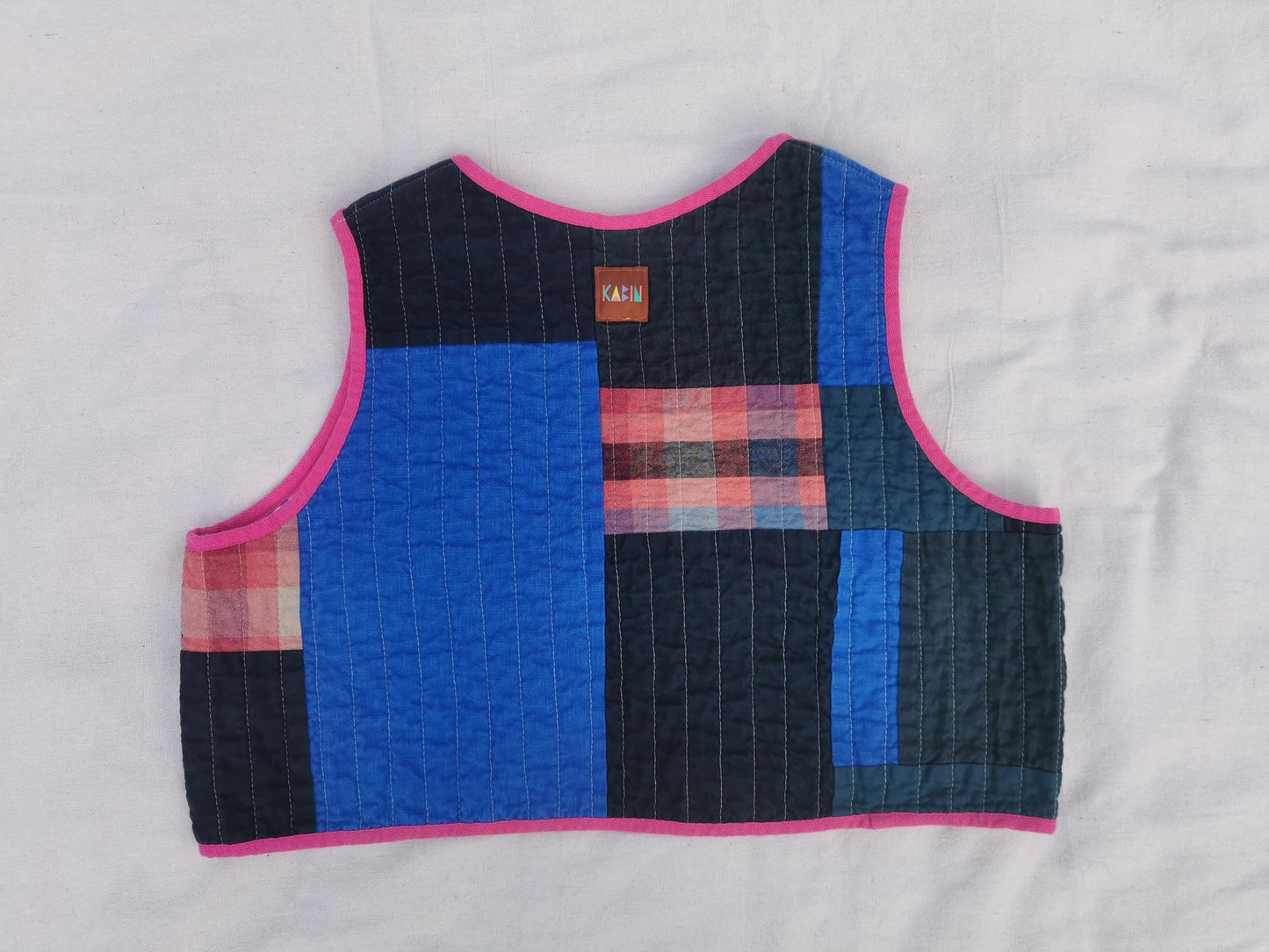 QUILTED VEST - Size L - Linen Cotton Scrappy Patchwork