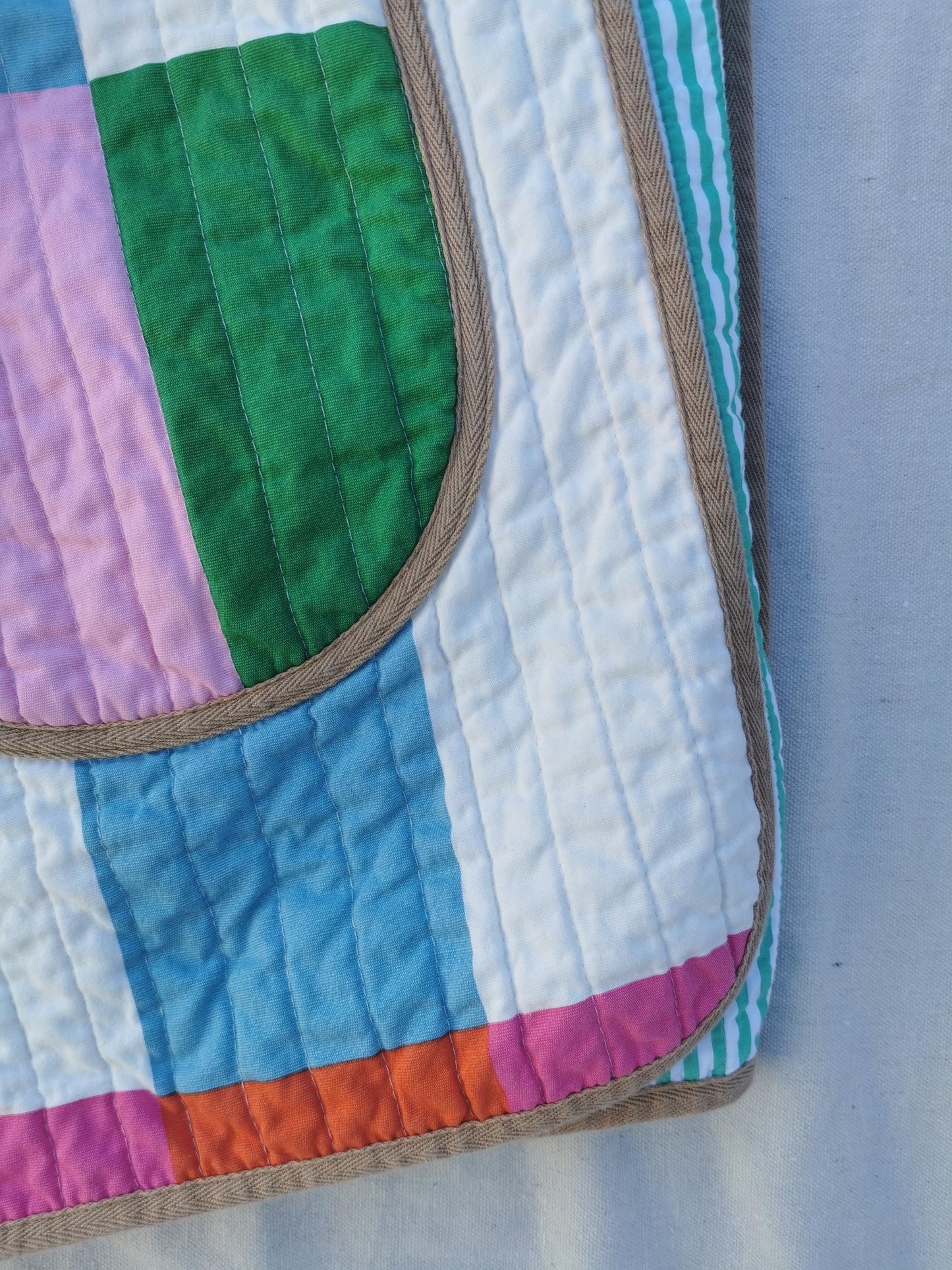 QUILT COAT - Size L - Rectangles with Striped Lining