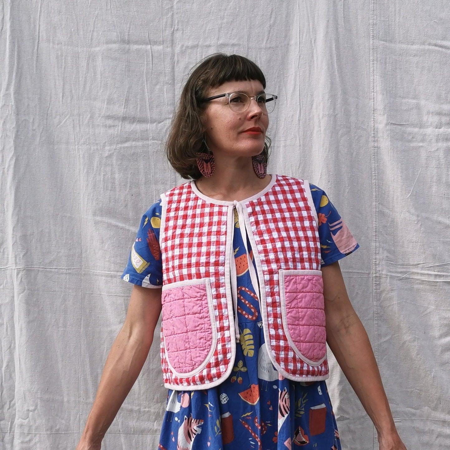 QUILTED VEST - Size M - Patchwork Purple