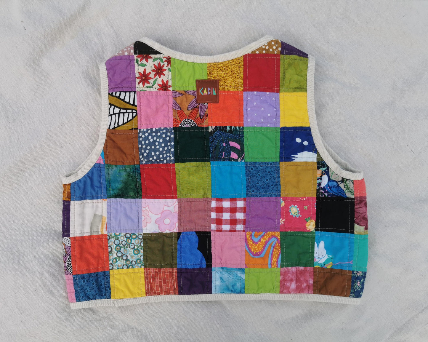 QUILTED VEST - Size XS - Bright Happy Patchwork