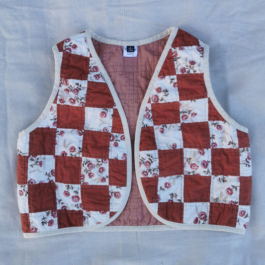 QUILTED VEST - Size S - Floral Patchwork