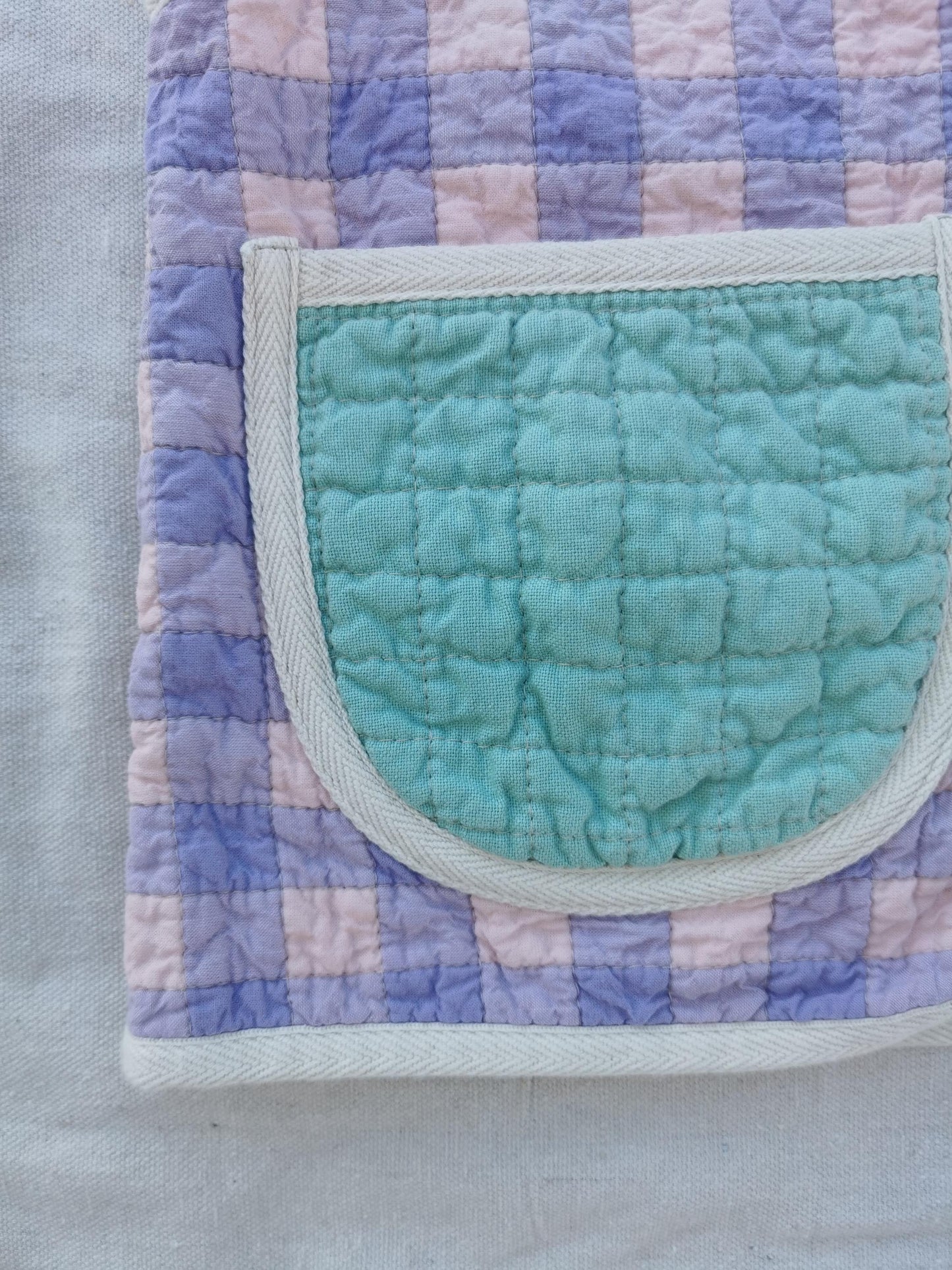 QUILTED VEST - Size XS - Lilac and Pink Plaid with Mint Lining