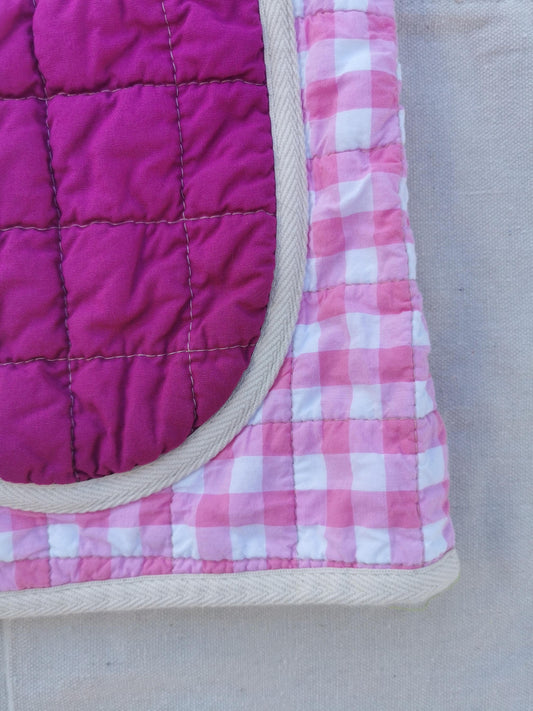 QUILTED VEST - Size M - Pink Gingham with Magenta Purple Pockets and Lining