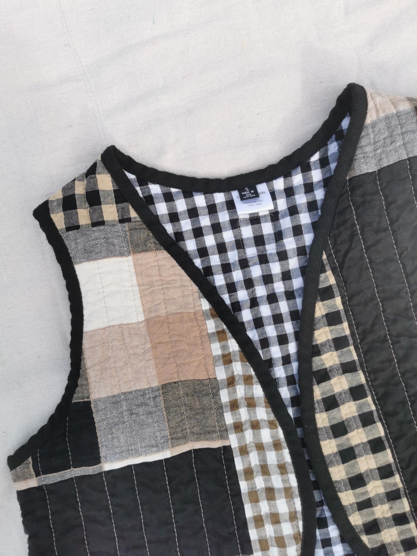 QUILTED VEST - Size S - Linen Cotton Scrappy Patchwork