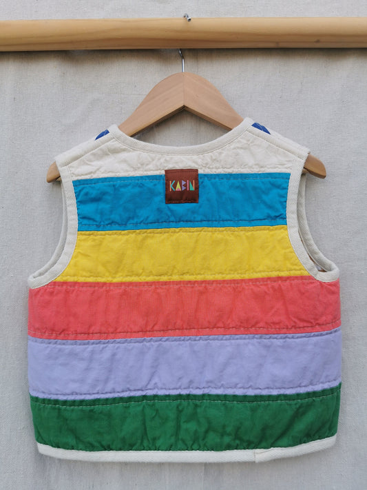 KIDS QUILTED VEST - Size 4 - Colourful Stripe Patchwork