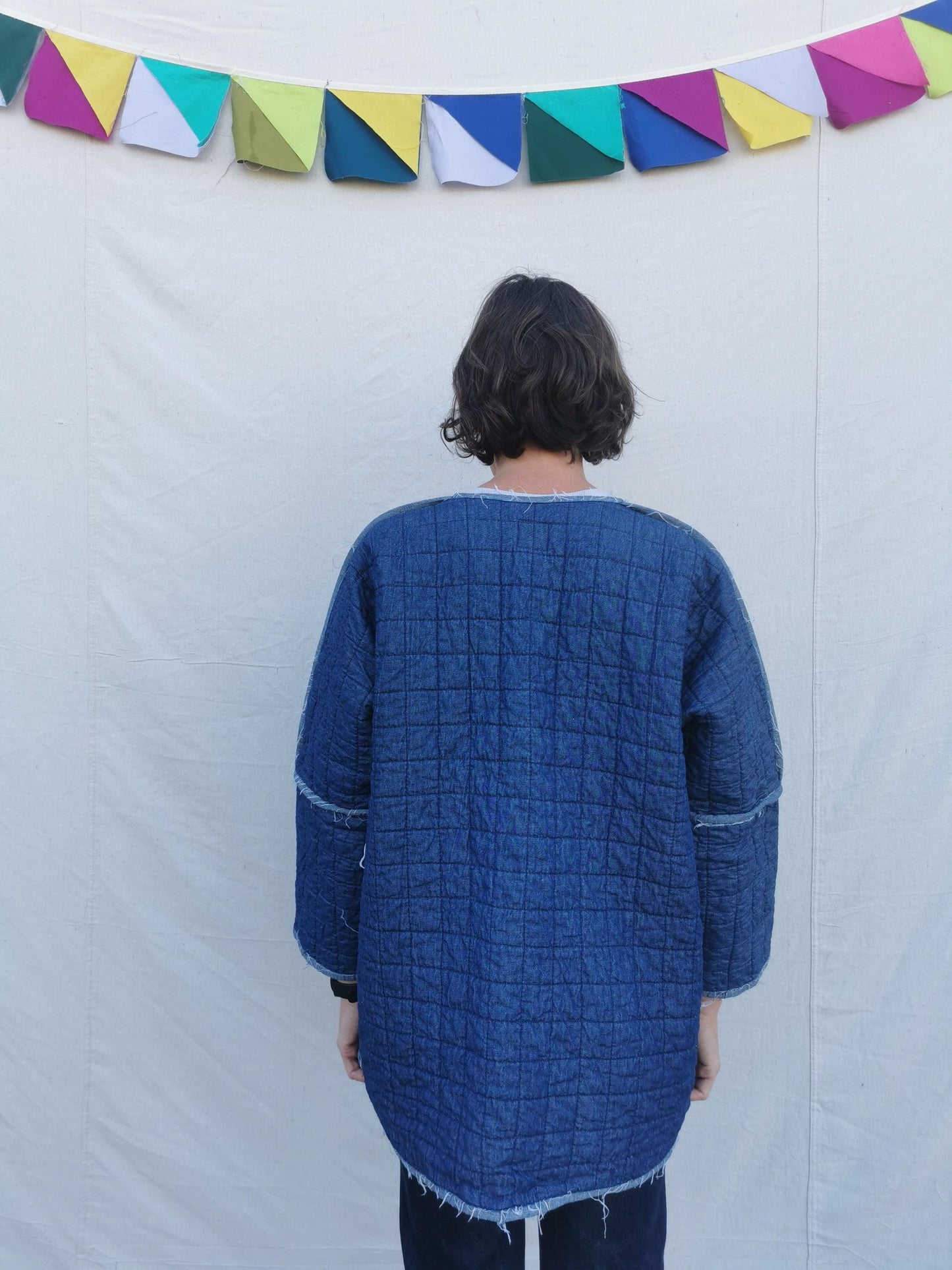 QUILTED DENIM JACKET - Size M - Handcrafted and Distressed