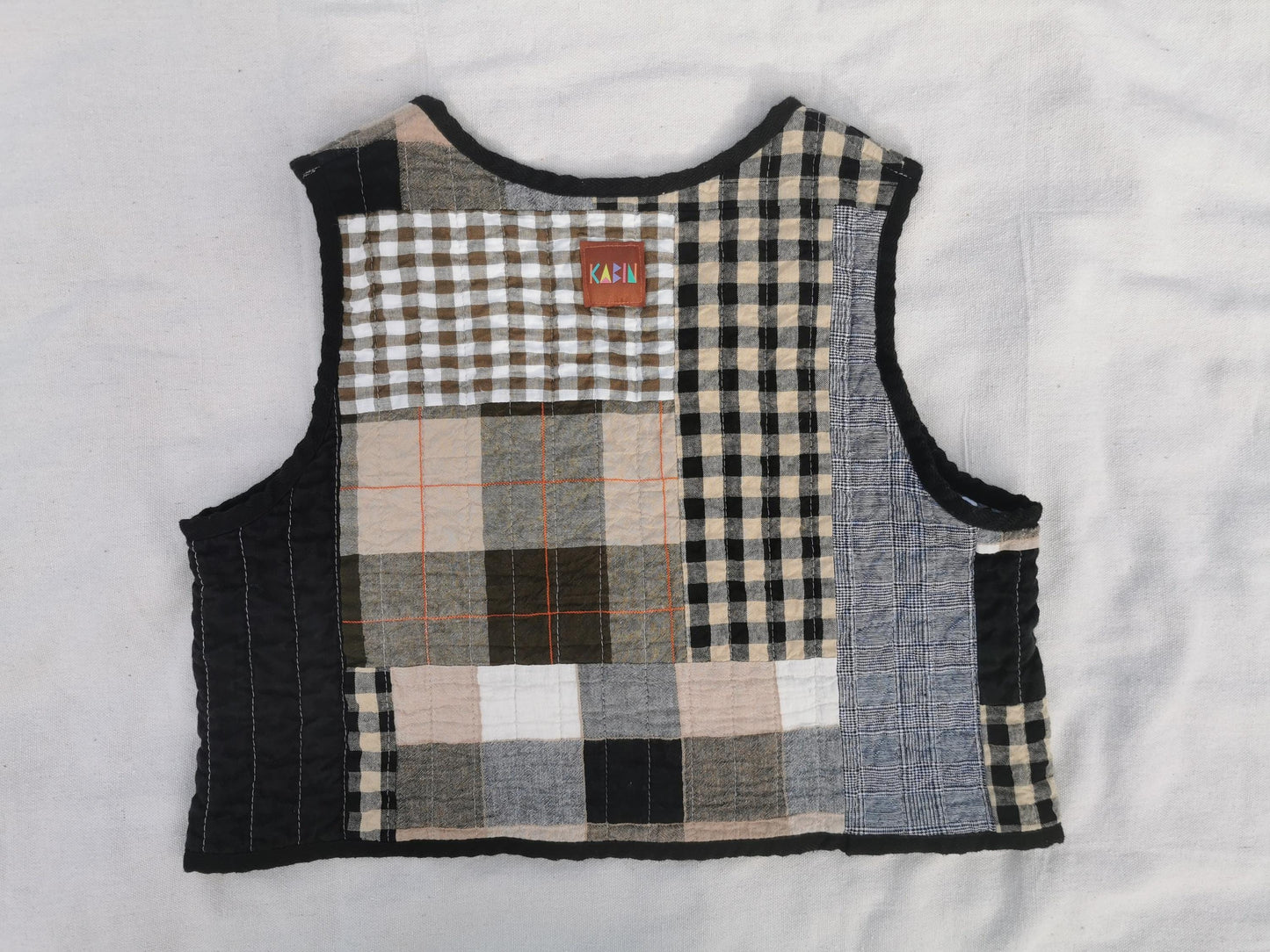 QUILTED VEST - Size S - Linen Cotton Scrappy Patchwork