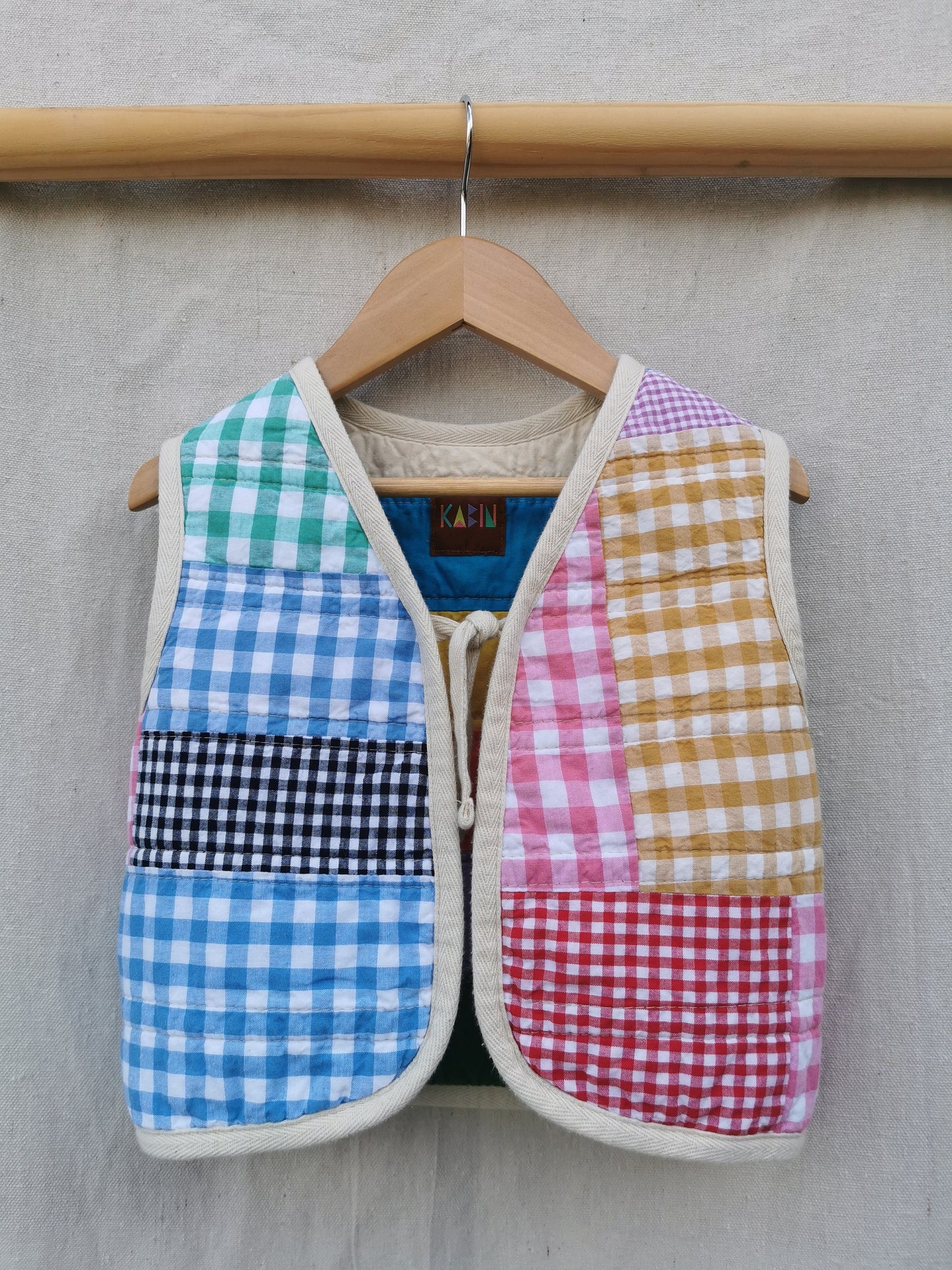 KIDS QUILTED VEST - Size 4 - Colourful Stripe Patchwork