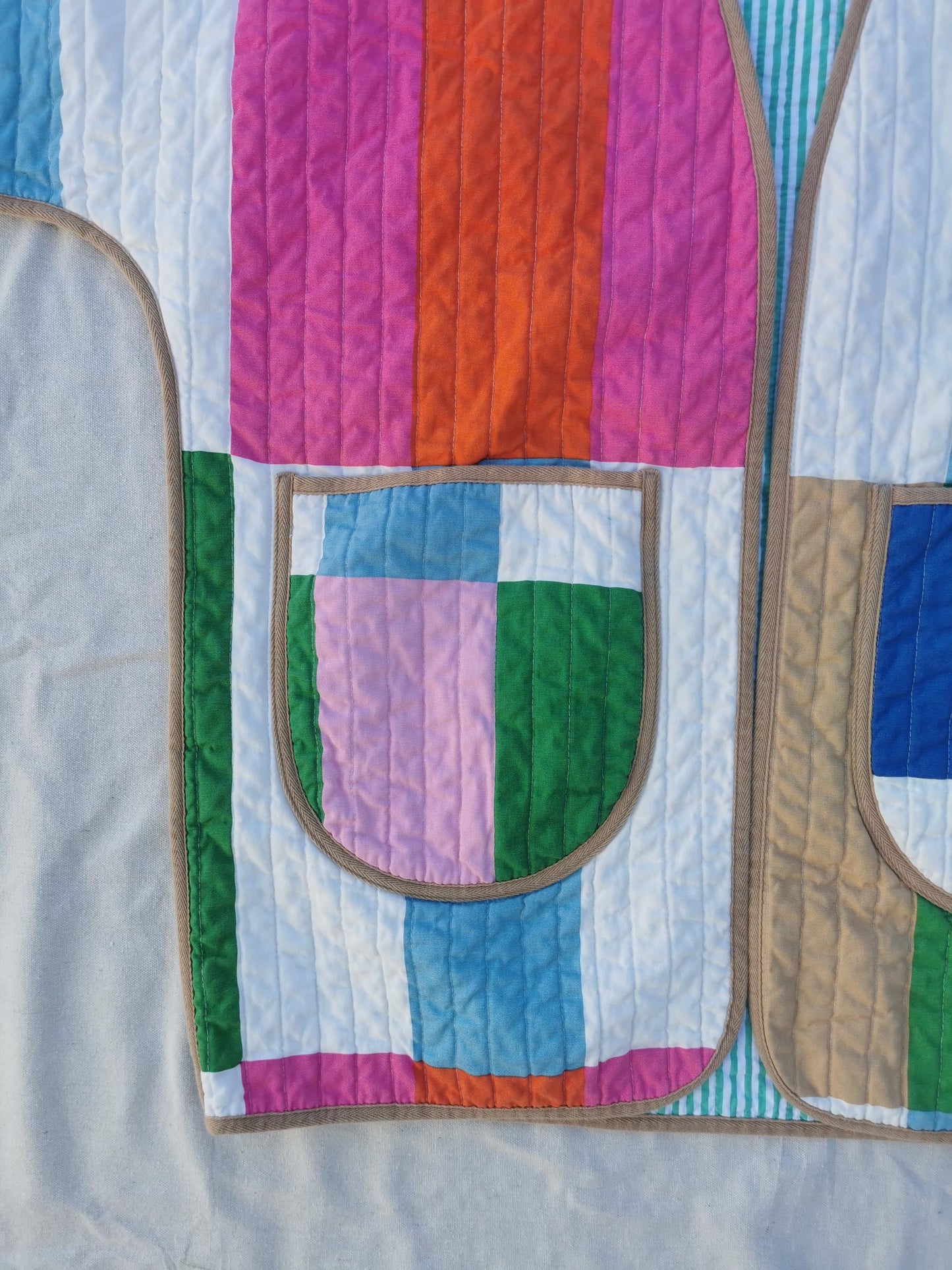 QUILT COAT - Size L - Rectangles with Striped Lining