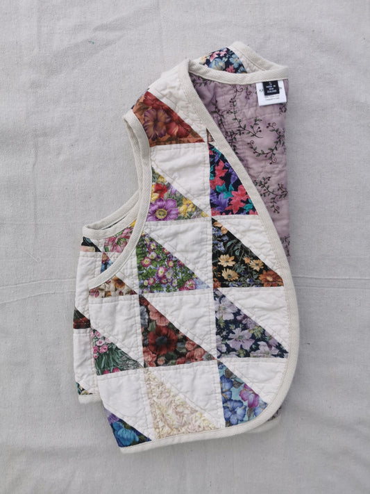 QUILTED VEST - Size S - Floral Patchwork