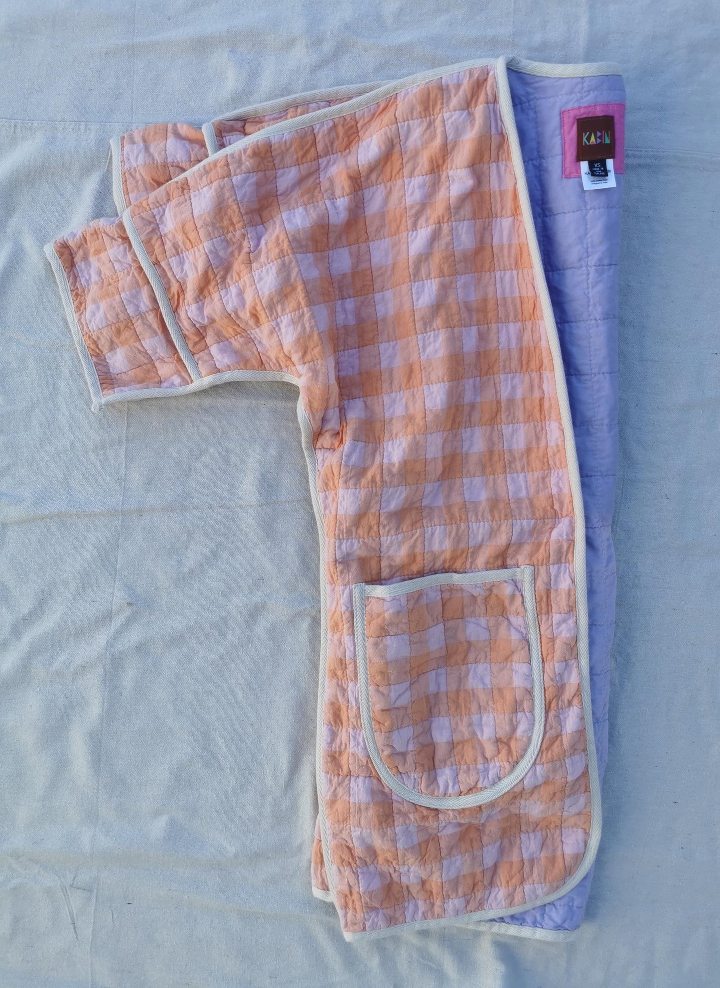 QUILT COAT - Size XS - Super Soft Gingham Seersucker with Lilac Lining