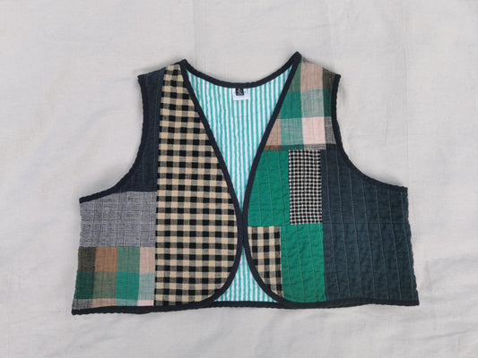 QUILTED Vest - Size XL - Linen Cotton Scrappy Patchwork