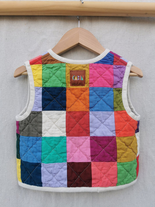 KIDS QUILTED VEST - Size 2 - Colourful Pixel Patchwork