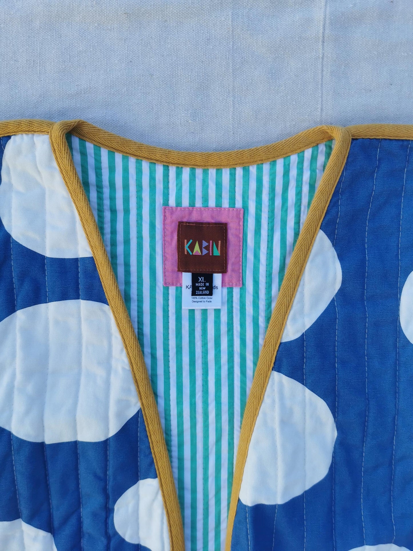 QUILT COAT - Size XL - Bold Blue Spot with Mustard Trim