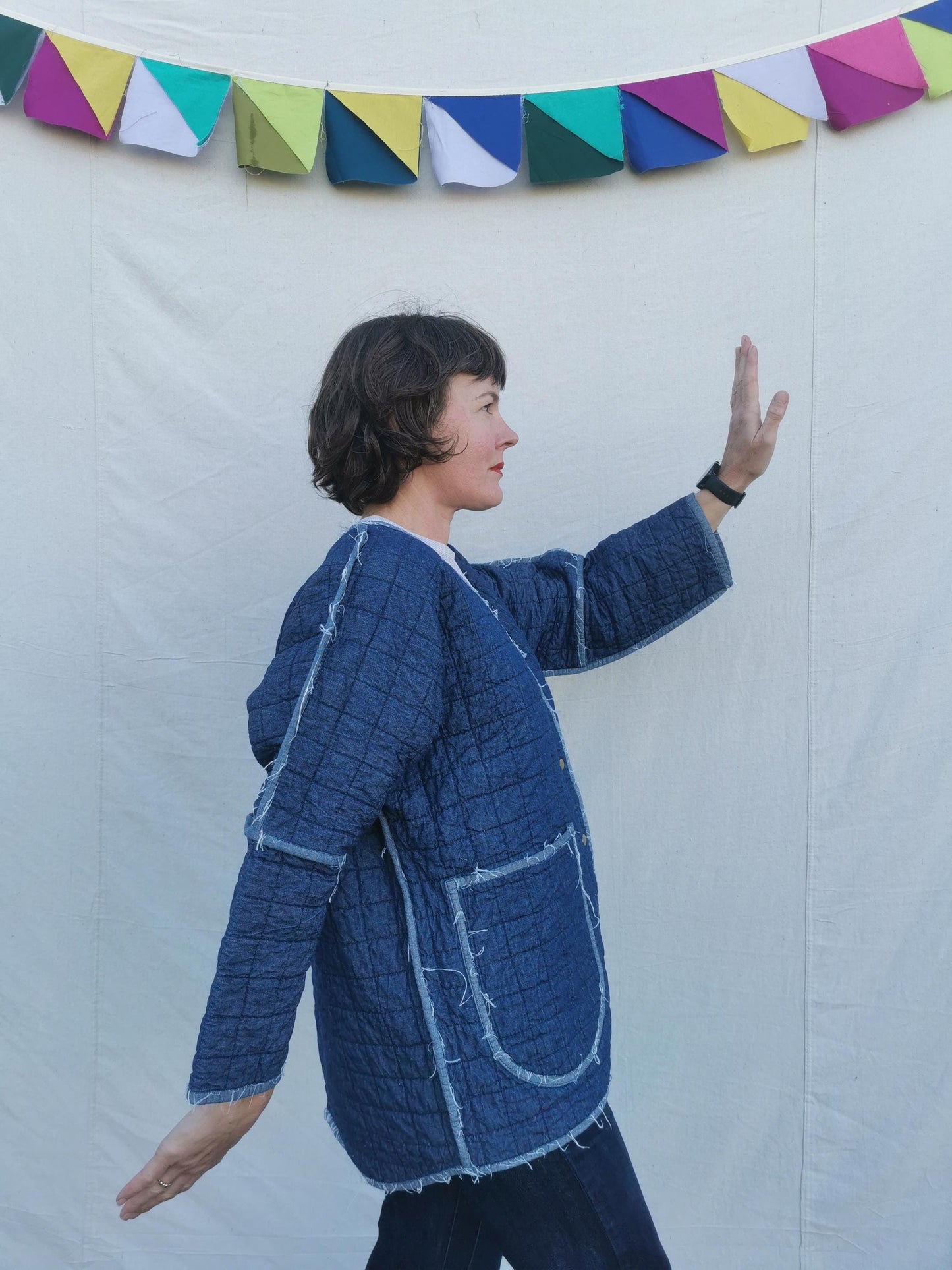 QUILTED DENIM JACKET - Size M - Handcrafted and Distressed