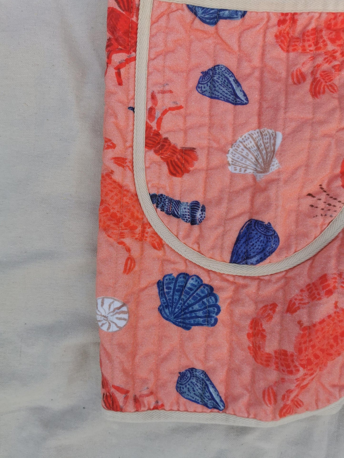 QUILT COAT - Size M - Quilted Peachy Lobster Cotton with Striped Lining