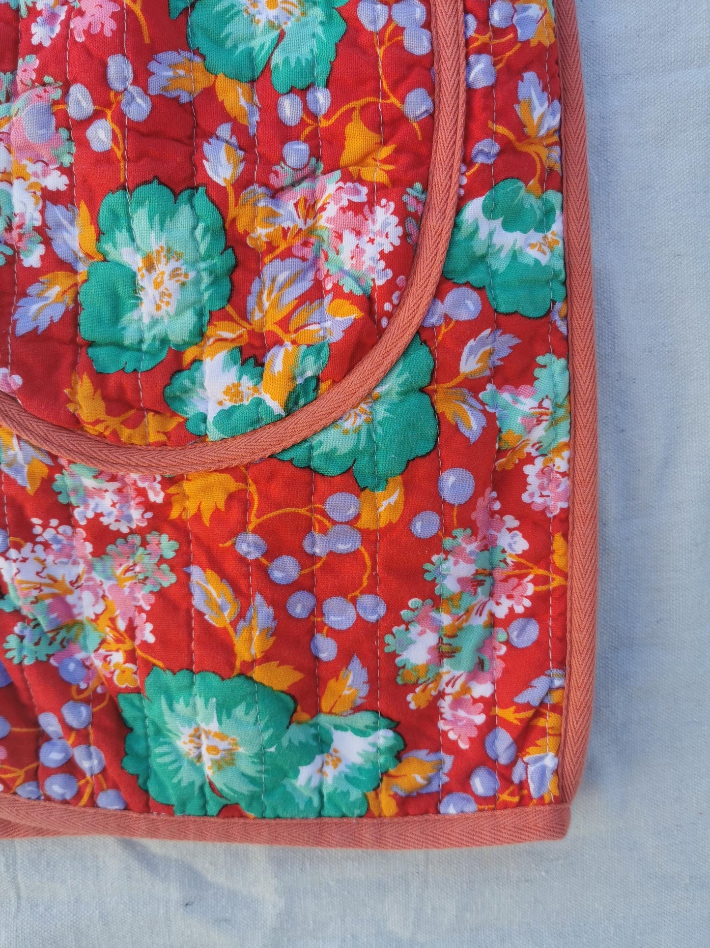 QUILT COAT - Red Floral Print with Striped Lining