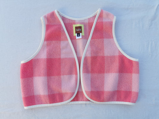 VINTAGE WOOL VEST - Size L - Pink with Cotton Trim