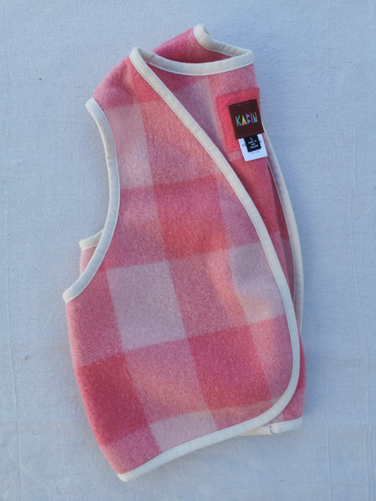 VINTAGE WOOL VEST - Size S - Pink with Cotton Trim