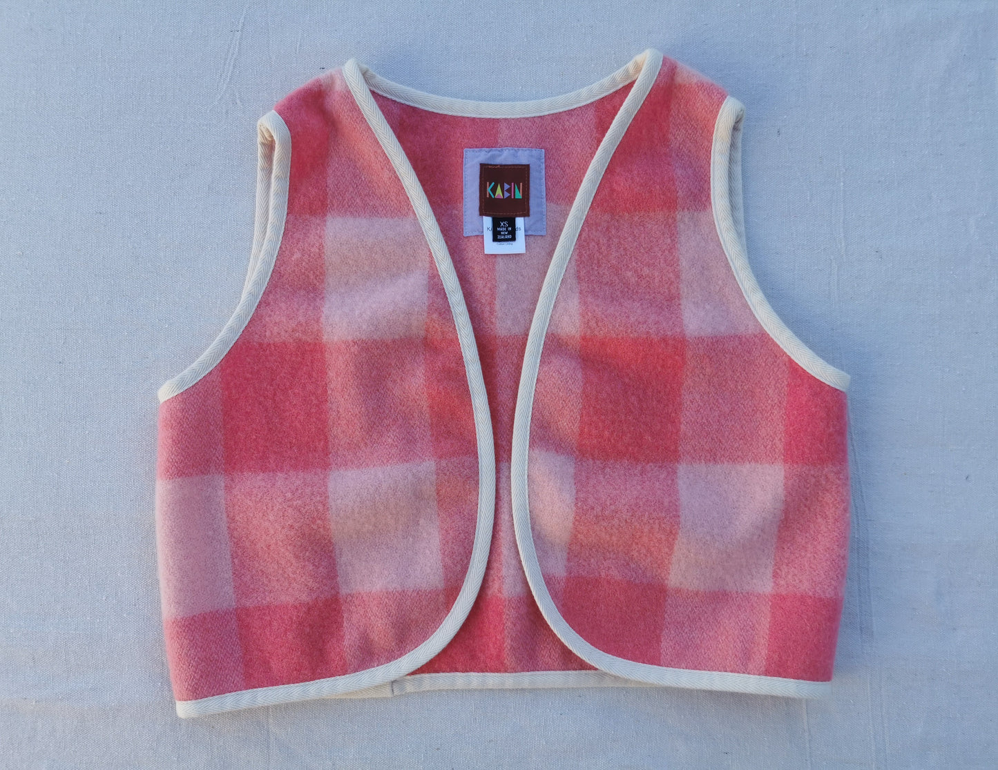 VINTAGE WOOL VEST - Size XS - Pink with Cotton Trim