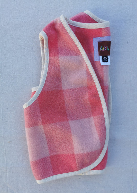 VINTAGE WOOL VEST - Size XS - Pink with Cotton Trim