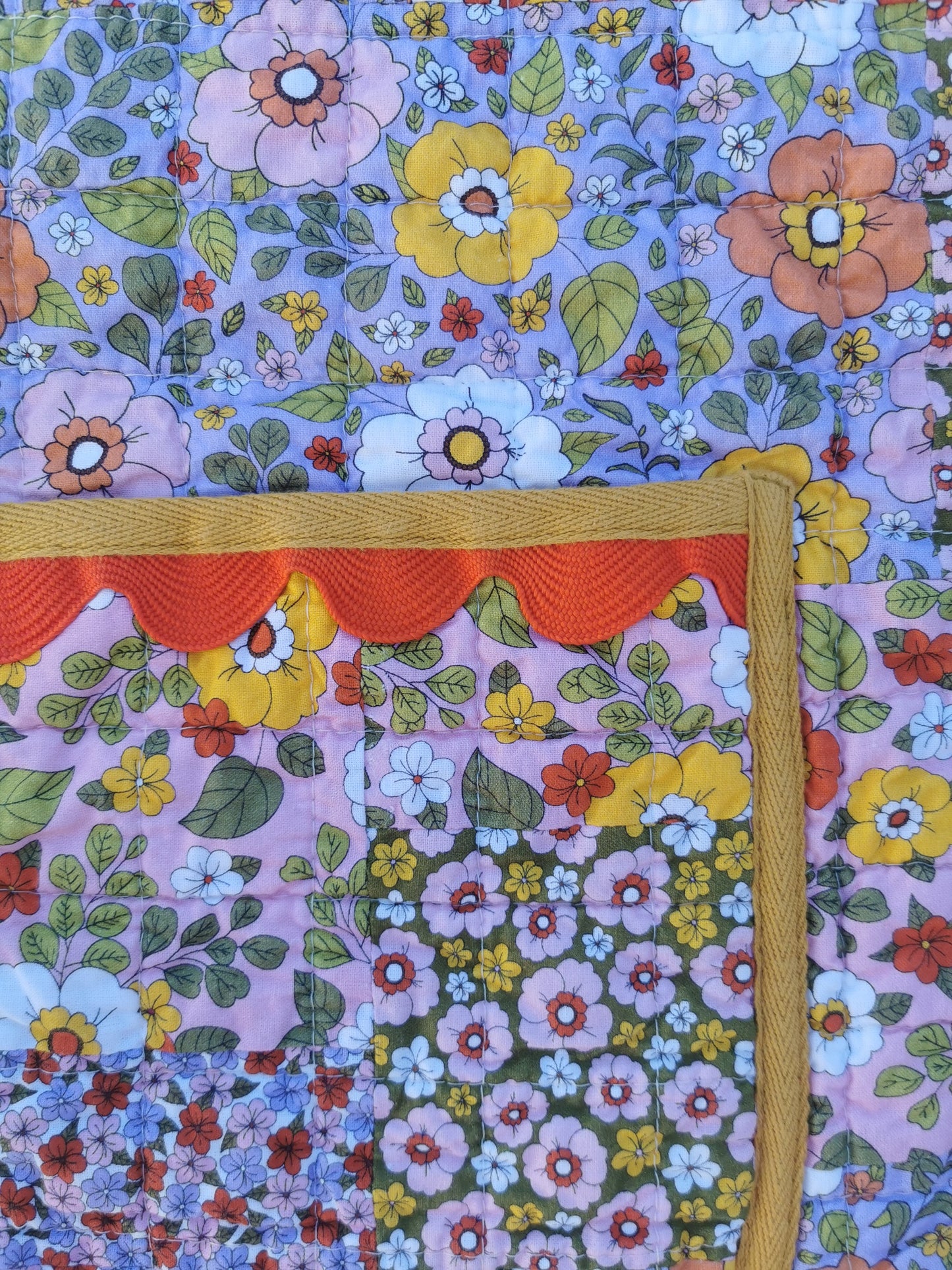 QUILT COAT - Size S - Patchwork Quilted Floral Cotton with Gingham Lining